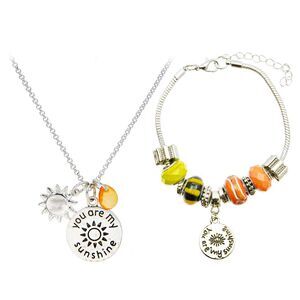 Glam & Glow "You Are My Sunshine" Charm Bracelet and Necklace Set